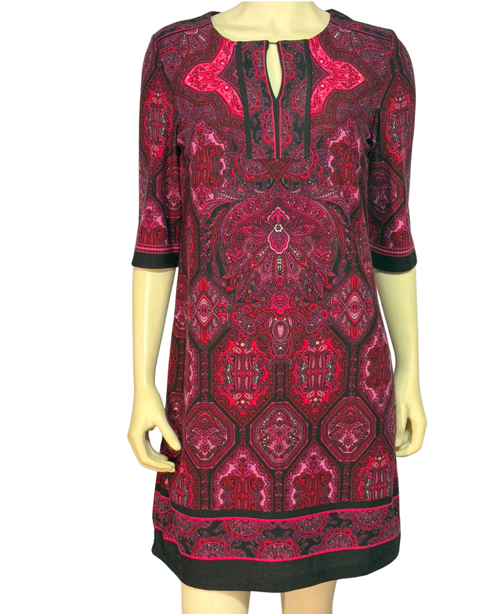 Signature Camryn Sz 8 A-Line Dress Dramatic Magenta Black Paisley Knit Office